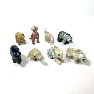 Hand Carved Soapstone Animal Figurine Lot VTG - Bear Rabbit Turtle Pig Dinosaur